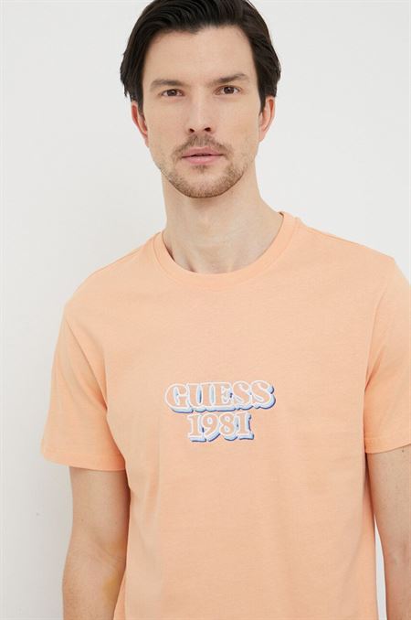 Bavlnené tričko Guess oranžová farba