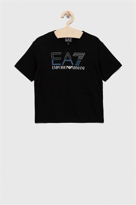 Detské bavlnené tričko EA7 Emporio Armani čierna farba