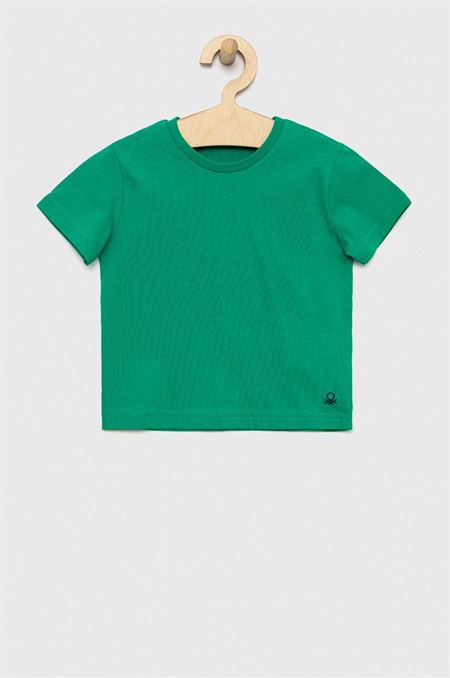 Detské bavlnené tričko United Colors of Benetton zelená farba