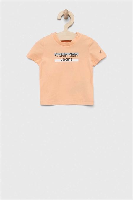 Detské tričko Calvin Klein Jeans oranžová farba