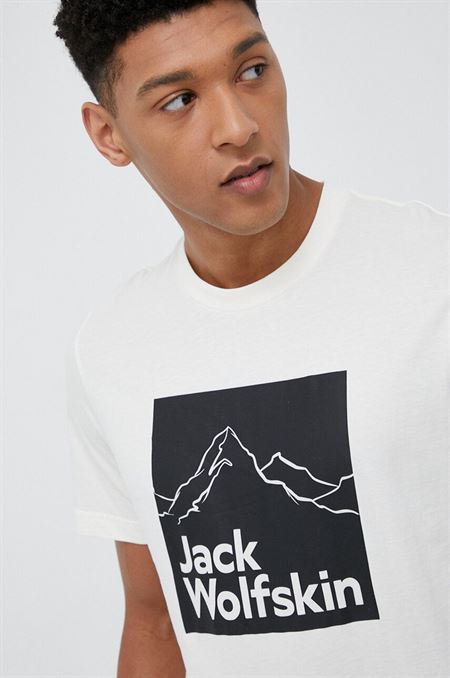 Bavlnené tričko Jack Wolfskin béžová farba