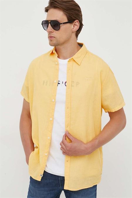 Ľanová košeľa Pepe Jeans Parker žltá farba