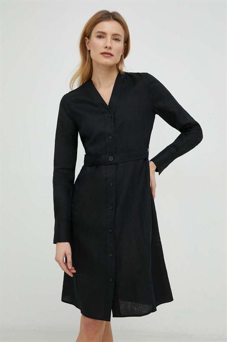 Ľanové šaty Calvin Klein čierna farba