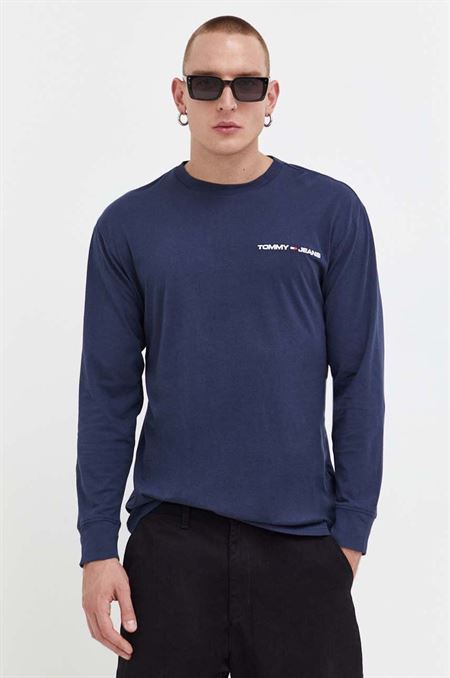 Bavlnené tričko s dlhým rukávom Tommy Jeans tmavomodrá farba