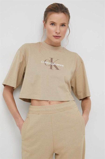 Bavlnené tričko Calvin Klein Jeans béžová farba