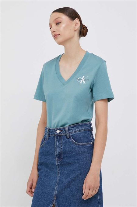Bavlnené tričko Calvin Klein Jeans tyrkysová farba