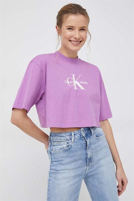 Bavlnené tričko Calvin Klein Jeans fialová farba