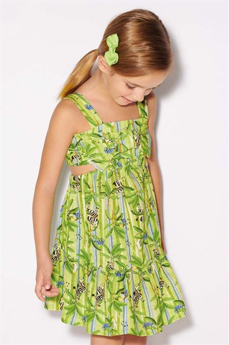 Ľanové šaty pre deti Mayoral zelená farba