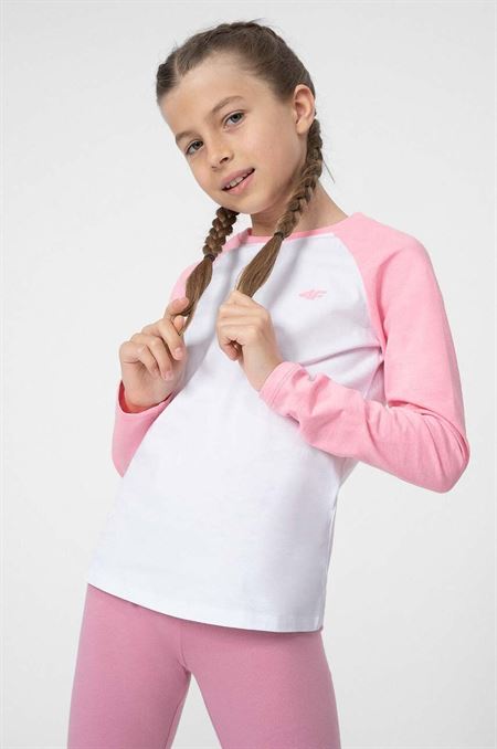 Detská bavlnená košeľa s dlhým rukávom 4F F057 ružová farba