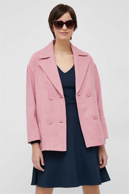 Kabát s prímesou vlny Sisley Ružová farba