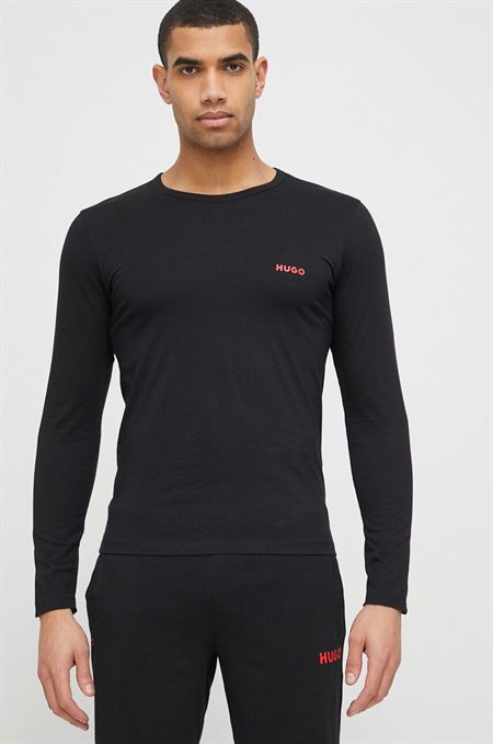Bavlnené tričko s dlhým rukávom HUGO 3-pak čierna farba