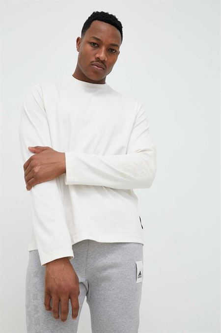 Bavlnené tričko s dlhým rukávom adidas béžová farba