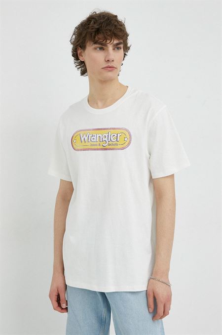 Bavlnené tričko Wrangler biela farba