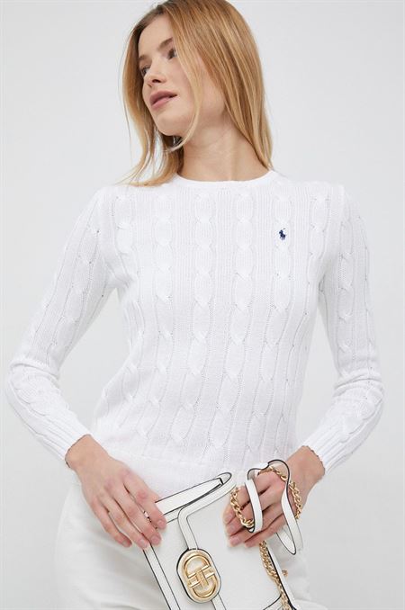Bavlnený sveter Polo Ralph Lauren biela farba
