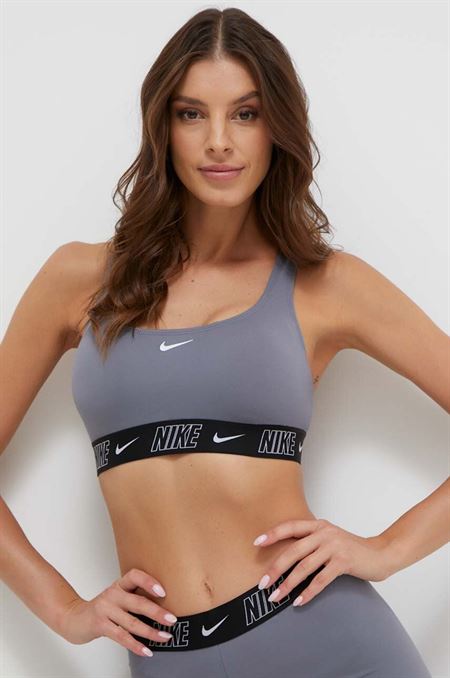 Plavková podprsenka Nike Logo Tape šedá farba