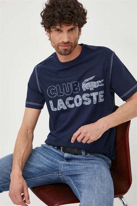 Bavlnené tričko Lacoste tmavomodrá farba