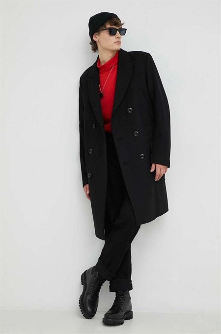 Vlnený kabát G-Star Raw čierna farba