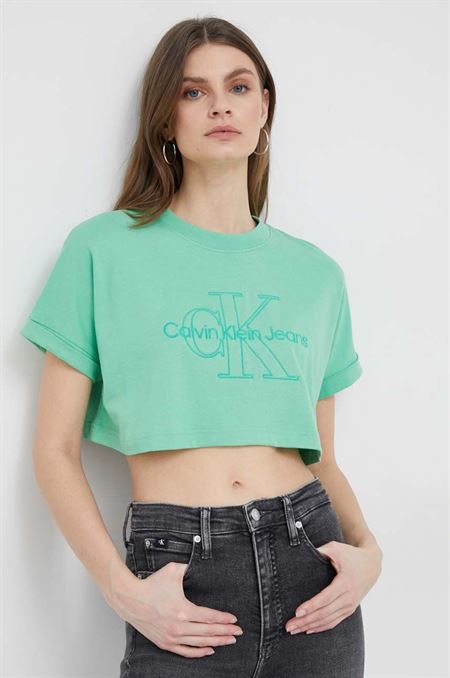 Bavlnené tričko Calvin Klein Jeans zelená farba