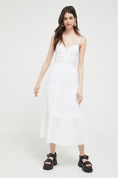 Bavlnené šaty Hollister Co. biela farba