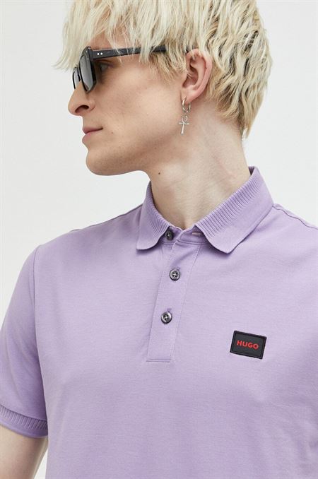 Bavlnené polo tričko HUGO fialová farba