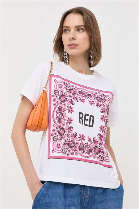 Bavlnené tričko Red Valentino biela farba