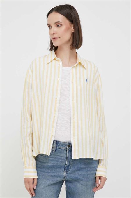 Ľanová košeľa Polo Ralph Lauren žltá farba
