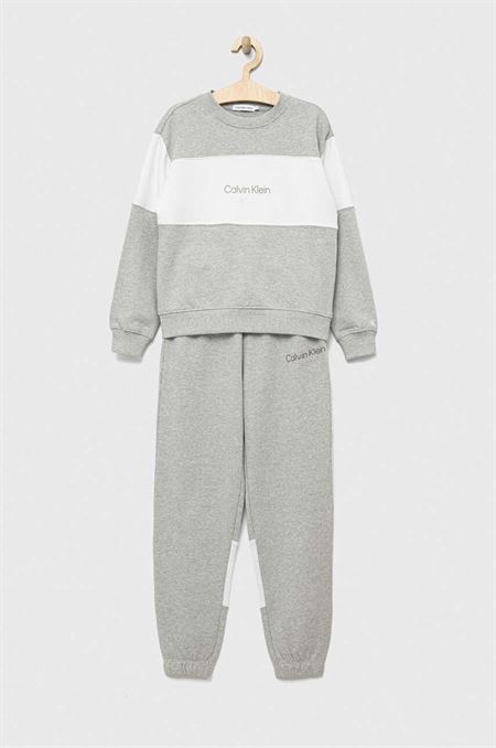 Detská bavlnená tepláková súprava Calvin Klein Jeans šedá farba