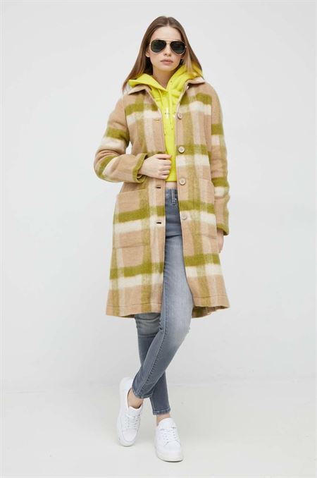 Kabát s prímesou vlny United Colors of Benetton béžová farba