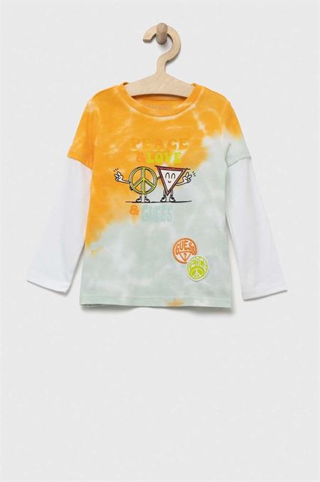 Detská bavlnená košeľa s dlhým rukávom Guess oranžová farba