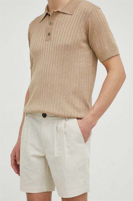 Ľanové šortky Bruuns Bazaar Lino Germain béžová farba