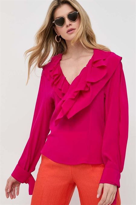 Hodvábna blúzka Victoria Beckham ružová farba