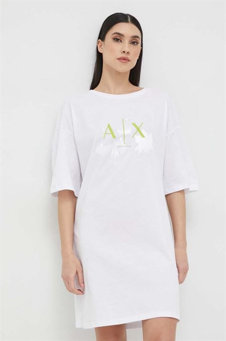 Bavlnené šaty Armani Exchange biela farba