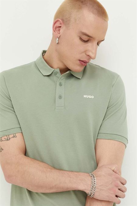 Bavlnené polo tričko HUGO zelená farba
