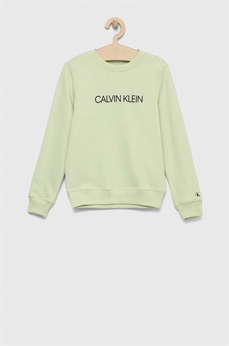 Detská bavlnená mikina Calvin Klein Jeans zelená farba