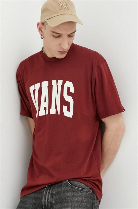 Bavlnené tričko Vans bordová farba