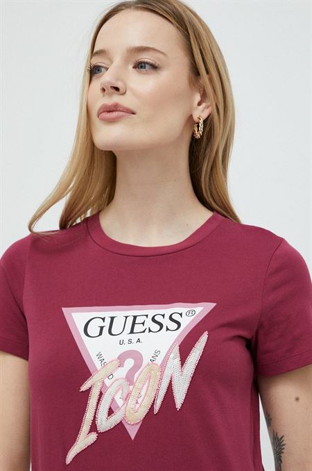 Bavlnené tričko Guess bordová farba