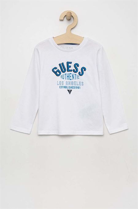 Detská bavlnená košeľa s dlhým rukávom Guess biela farba