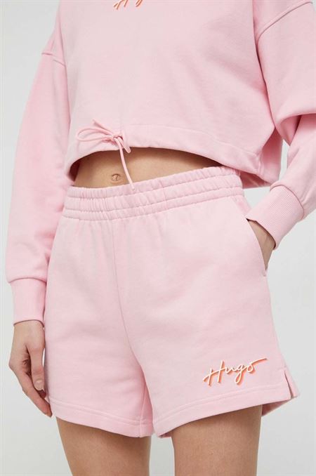 Bavlnené šortky HUGO ružová farba
