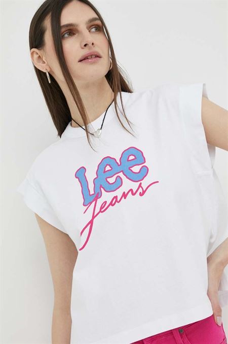 Bavlnené tričko Lee biela farba