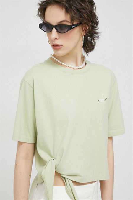 Bavlnené tričko Vans zelená farba