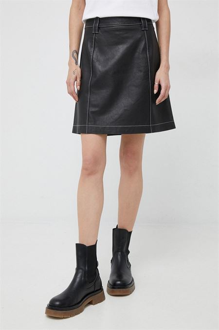Kožená sukňa PS Paul Smith čierna farba