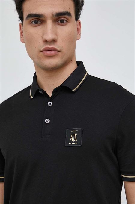 Bavlnené polo tričko Armani Exchange čierna farba