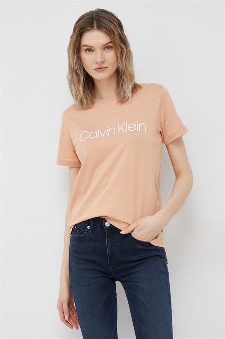 Bavlnené tričko Calvin Klein oranžová farba
