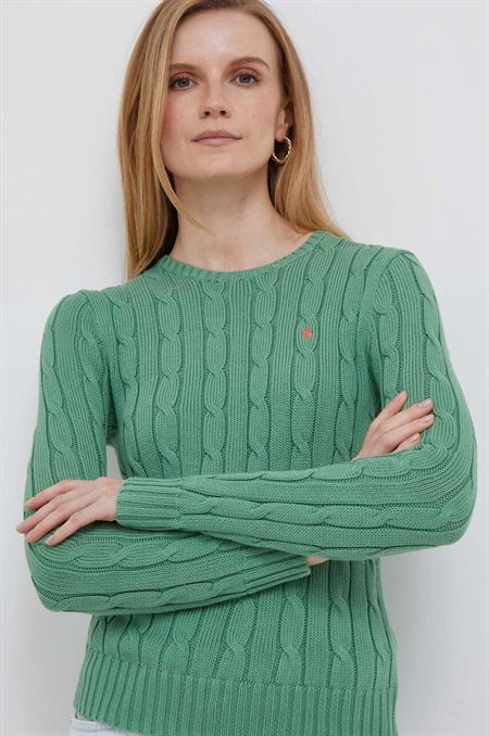 Bavlnený sveter Polo Ralph Lauren zelená farba