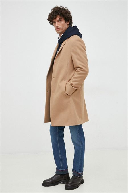 Vlnený kabát Calvin Klein hnedá farba