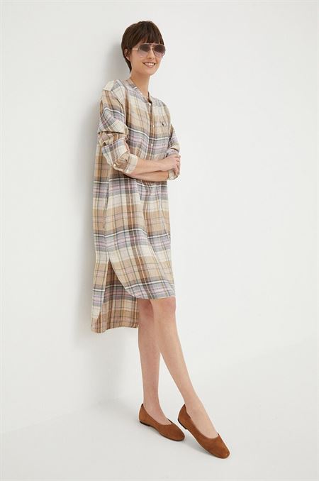 Ľanové šaty Polo Ralph Lauren béžová farba