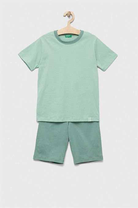 Detské bavlnené pyžamo United Colors of Benetton zelená farba
