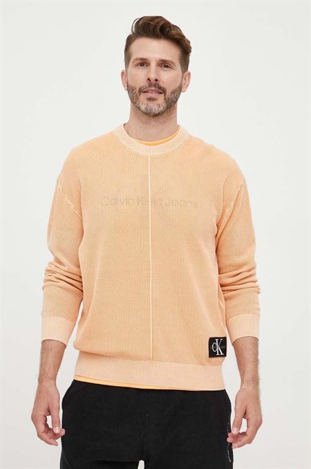 Bavlnený sveter Calvin Klein Jeans oranžová farba