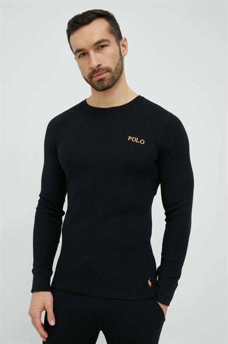 Pyžamové tričko s dlhým rukávom Polo Ralph Lauren čierna farba