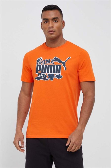Bavlnené tričko Puma oranžová farba